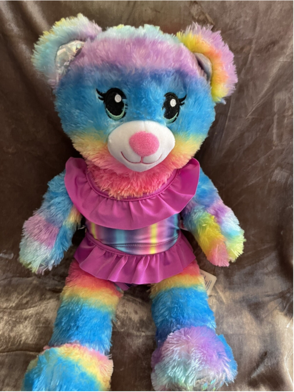 Build-A-Bear 16" Rainbow Teddy Stuffed Plush Sparkling Shimmer Eyes Ears Feet